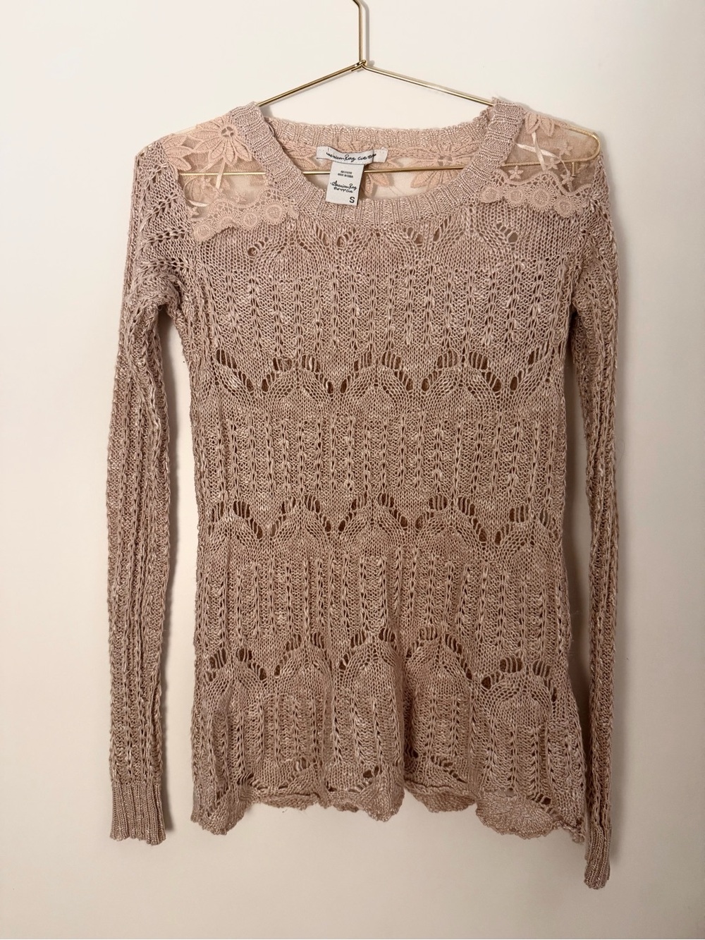 American Rag Lightweight Lace Sweater in Beige